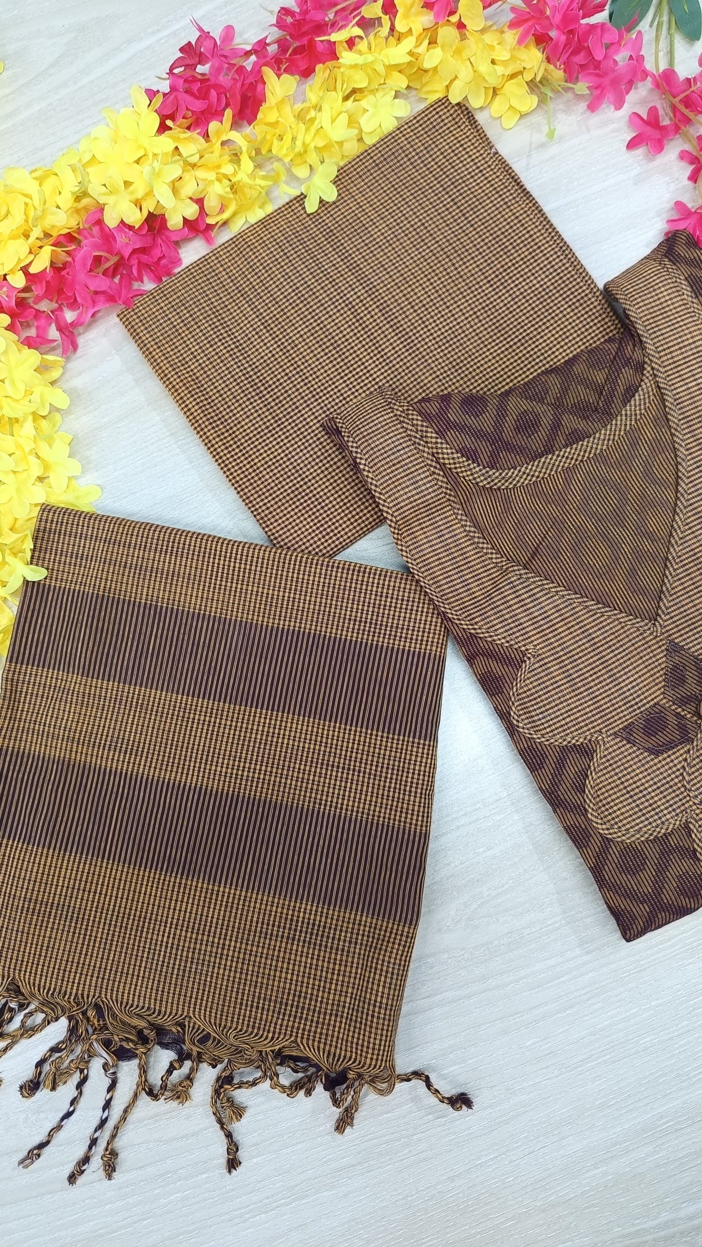 100% Cotton Jamdani Handloom Shalwar Kameez-Coffee Color - China To BD Web