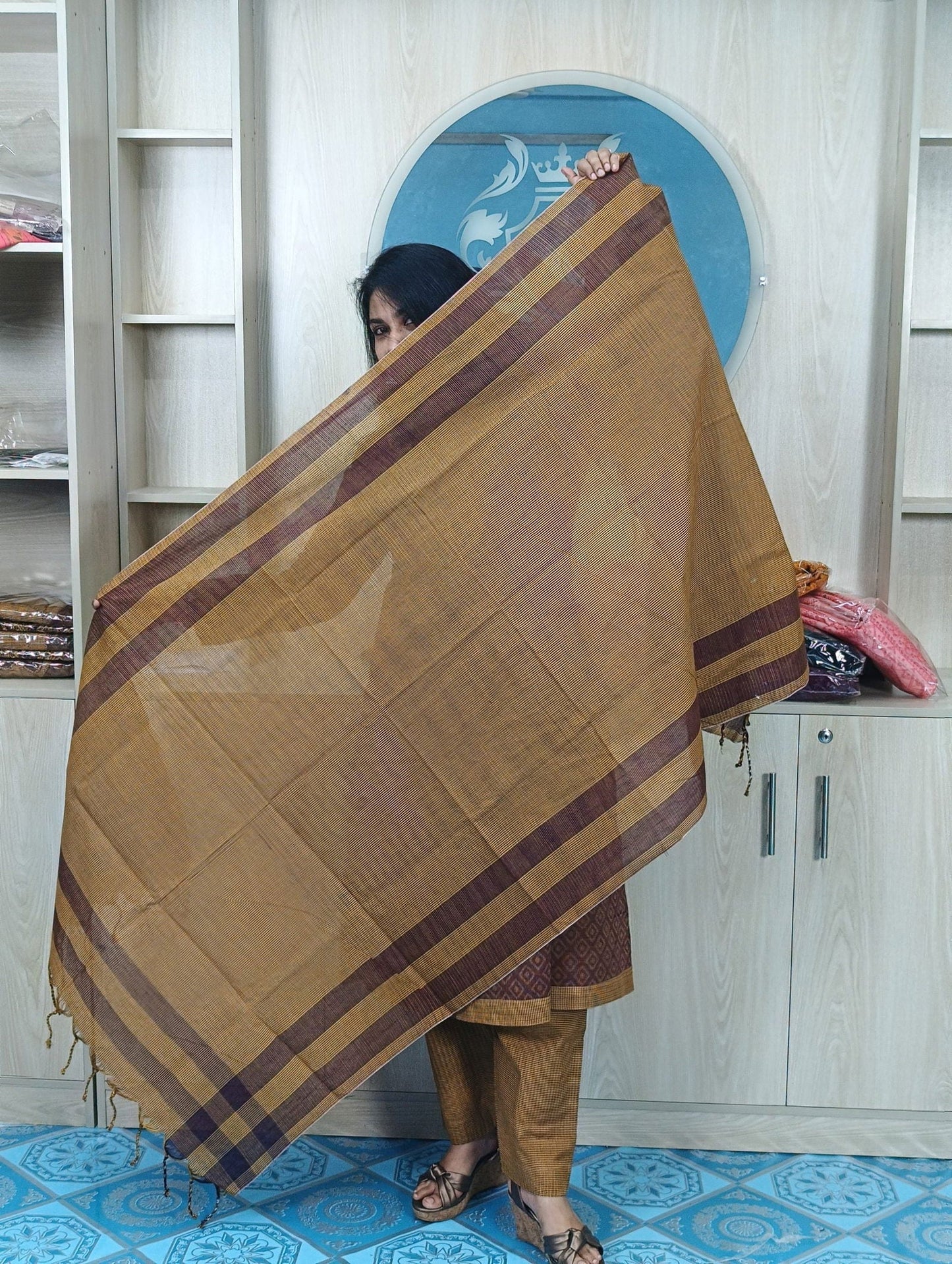 100% Cotton Jamdani Handloom Shalwar Kameez-Coffee Color - China To BD Web