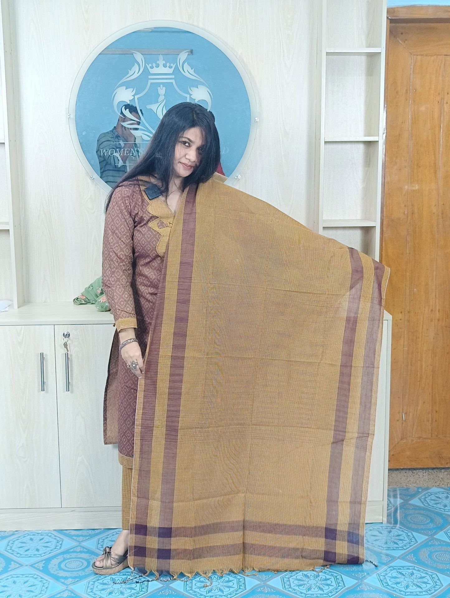 100% Cotton Jamdani Handloom Shalwar Kameez-Coffee Color - China To BD Web