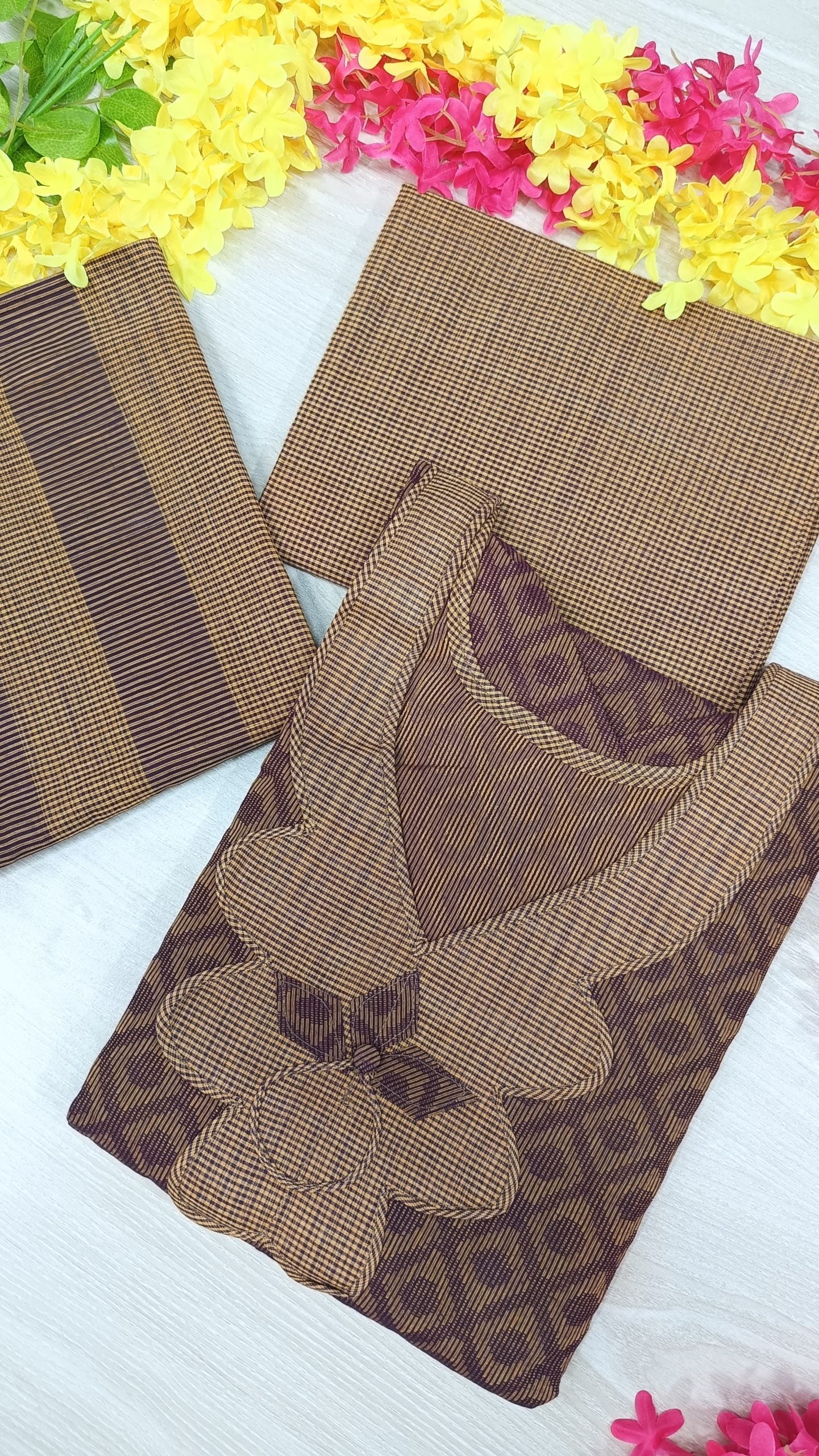 100% Cotton Jamdani Handloom Shalwar Kameez-Coffee Color - China To BD Web