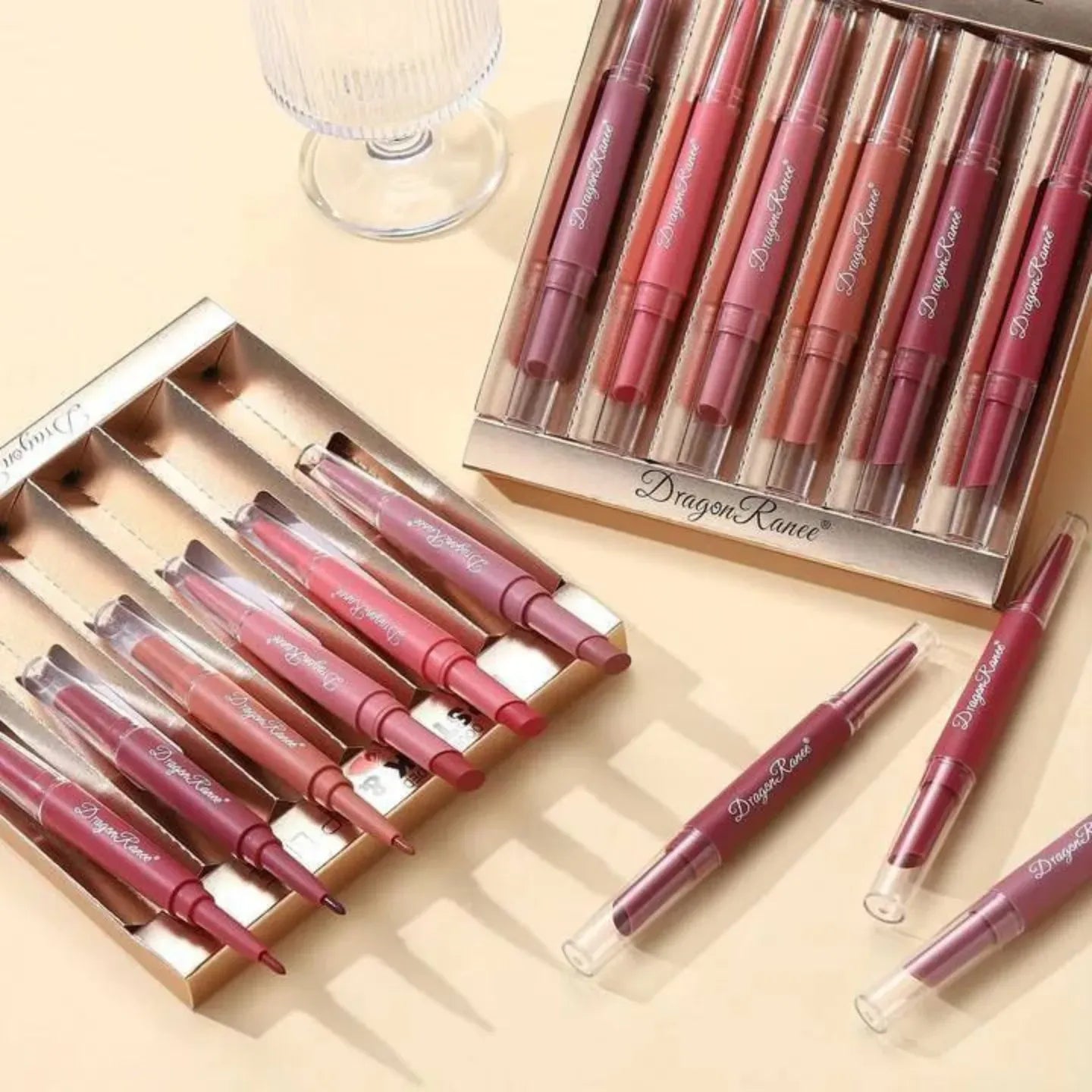 Dragon Ranee 12Pcs Nude+Deep Matte Velvet Lipstick + Lip Liner and Lipstick-12Pcs Nude+Deep Shade