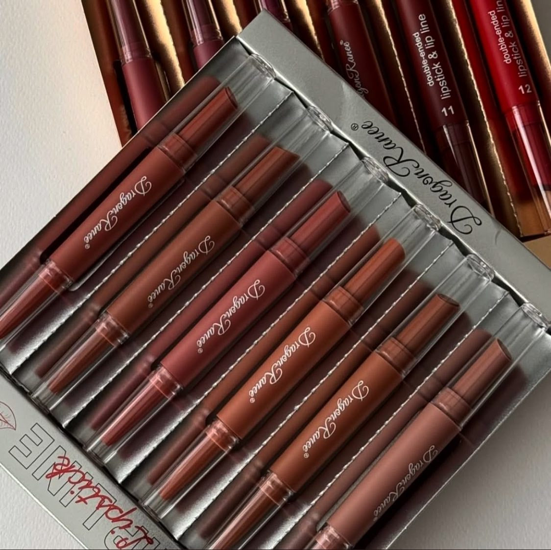 Dragon Ranee 12Pcs Nude+Deep Matte Velvet Lipstick + Lip Liner and Lipstick-12Pcs Nude+Deep Shade