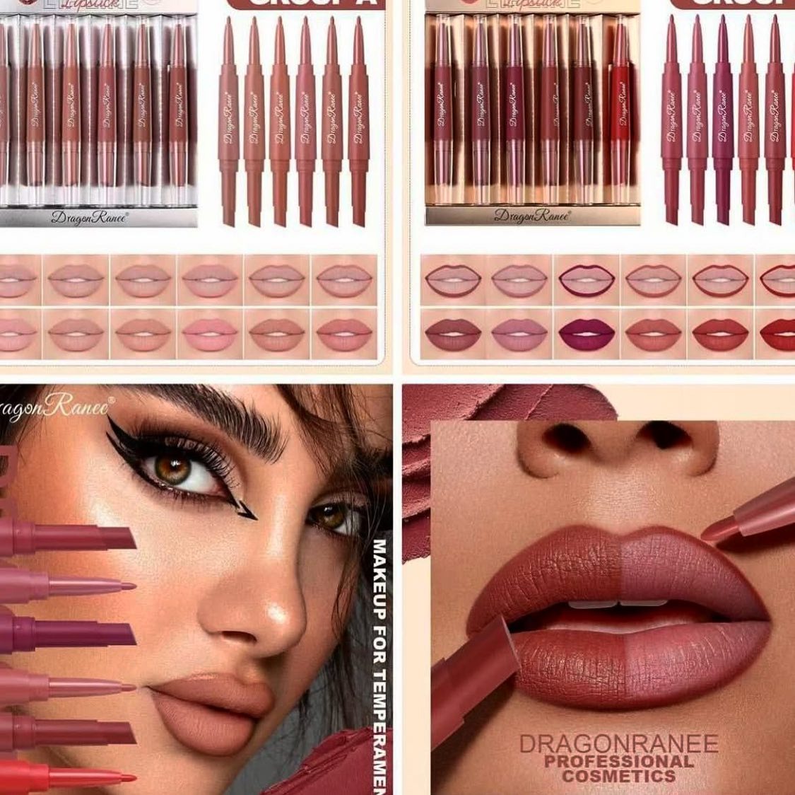 Dragon Ranee 12Pcs Nude+Deep Matte Velvet Lipstick + Lip Liner and Lipstick-12Pcs Nude+Deep Shade