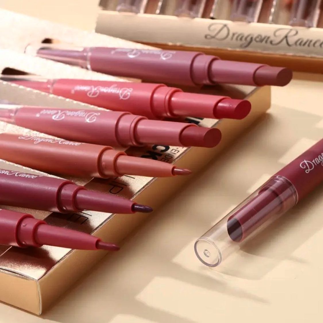 Dragon Ranee 12Pcs Nude+Deep Matte Velvet Lipstick + Lip Liner and Lipstick-12Pcs Nude+Deep Shade