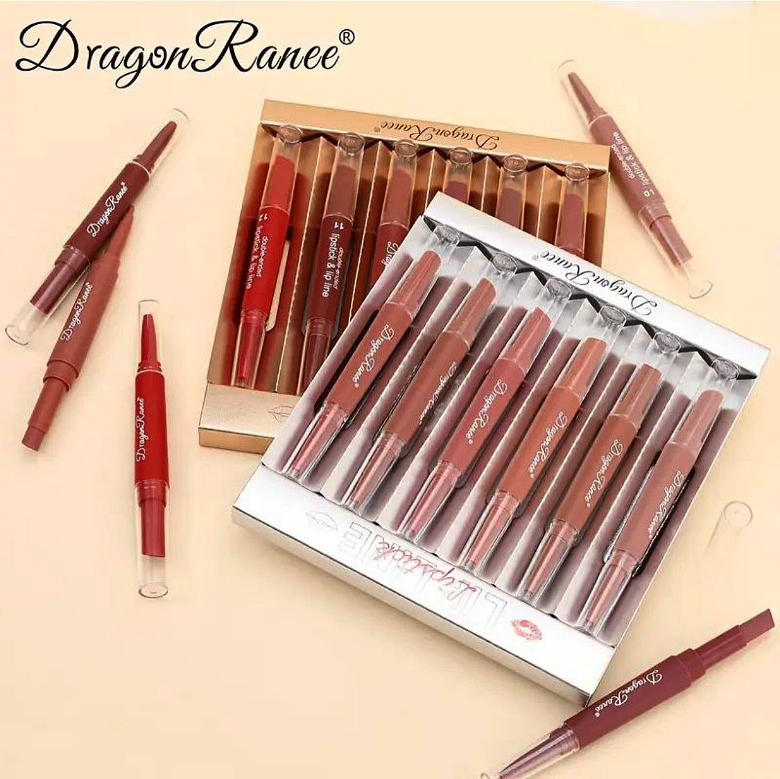 Dragon Ranee 12Pcs Nude+Deep Matte Velvet Lipstick + Lip Liner and Lipstick-12Pcs Nude+Deep Shade
