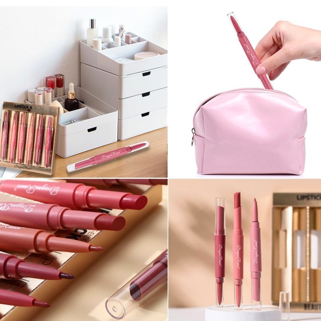 Dragon Ranee 12Pcs Nude+Deep Matte Velvet Lipstick + Lip Liner and Lipstick-12Pcs Nude+Deep Shade