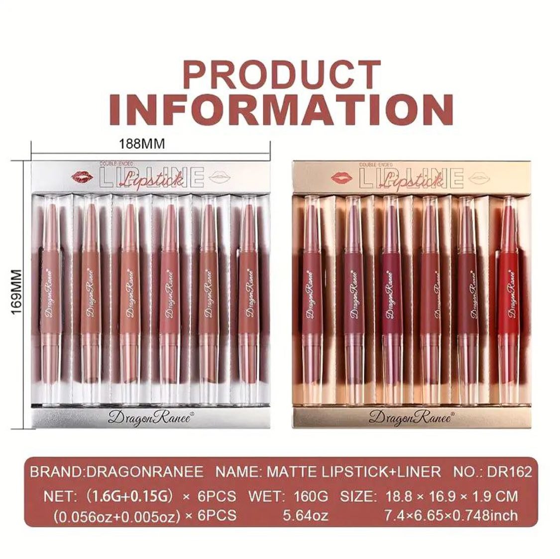 Dragon Ranee 12Pcs Nude+Deep Matte Velvet Lipstick + Lip Liner and Lipstick-12Pcs Nude+Deep Shade