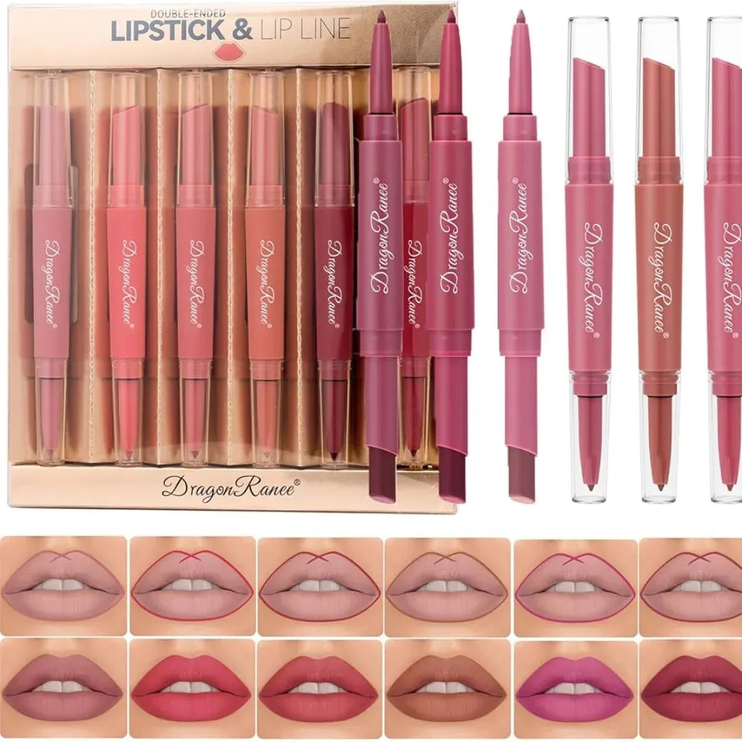 Dragon Ranee 12Pcs Nude+Deep Matte Velvet Lipstick + Lip Liner and Lipstick-12Pcs Nude+Deep Shade