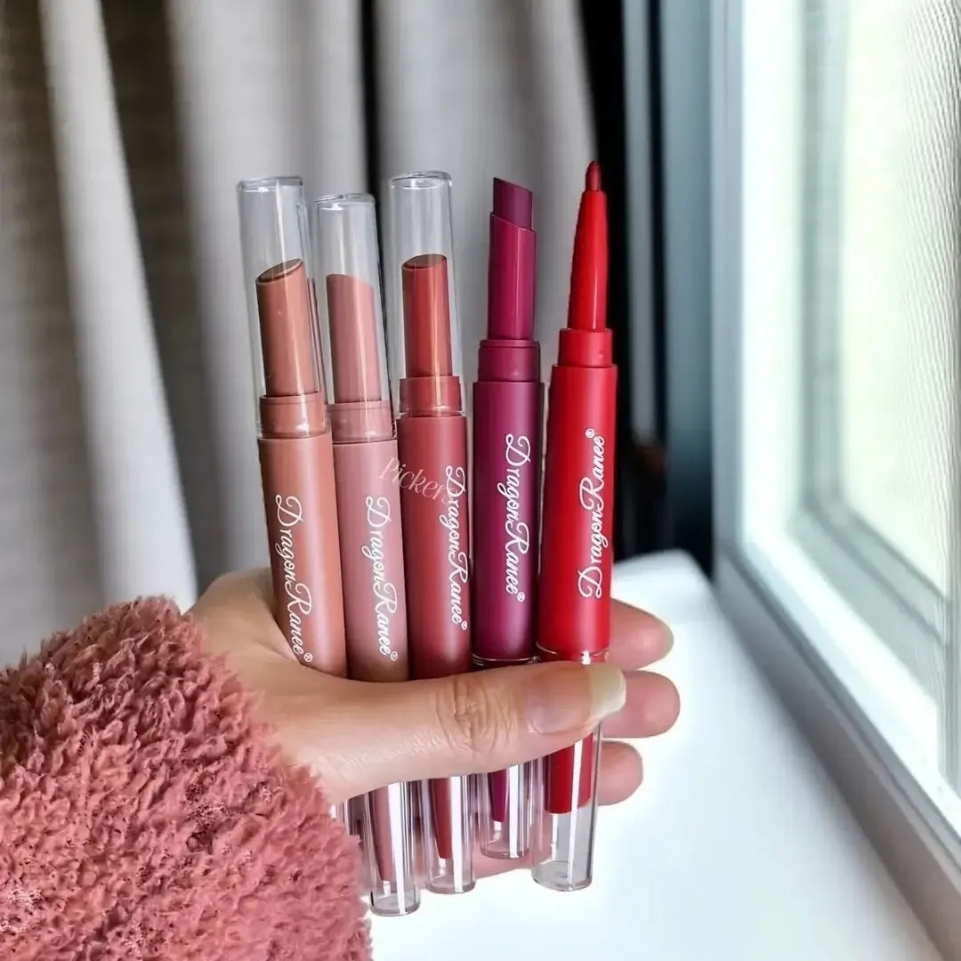 Dragon Ranee 12Pcs Nude+Deep Matte Velvet Lipstick + Lip Liner and Lipstick-12Pcs Nude+Deep Shade