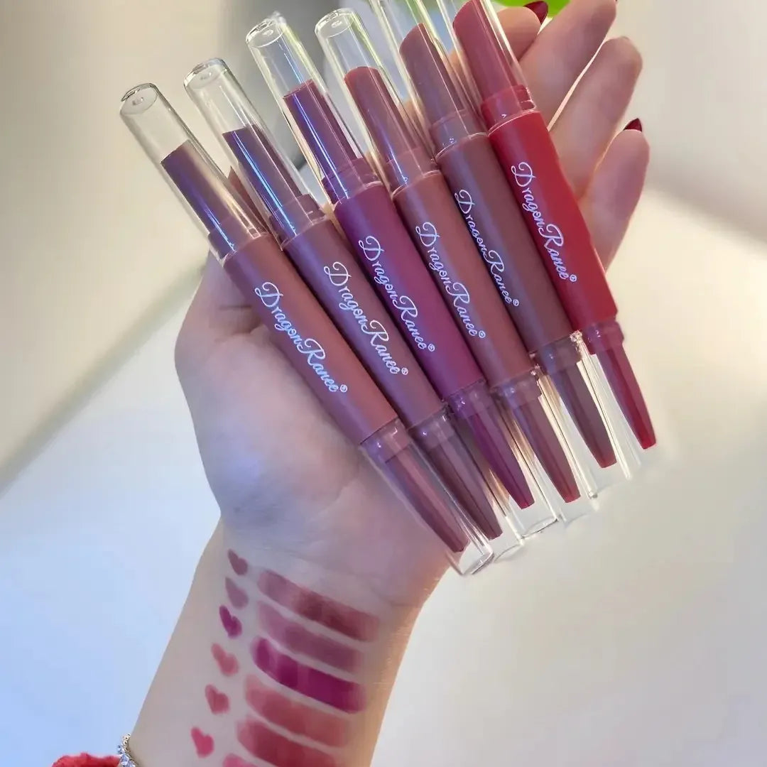 Dragon Ranee 12Pcs Nude+Deep Matte Velvet Lipstick + Lip Liner and Lipstick-12Pcs Nude+Deep Shade