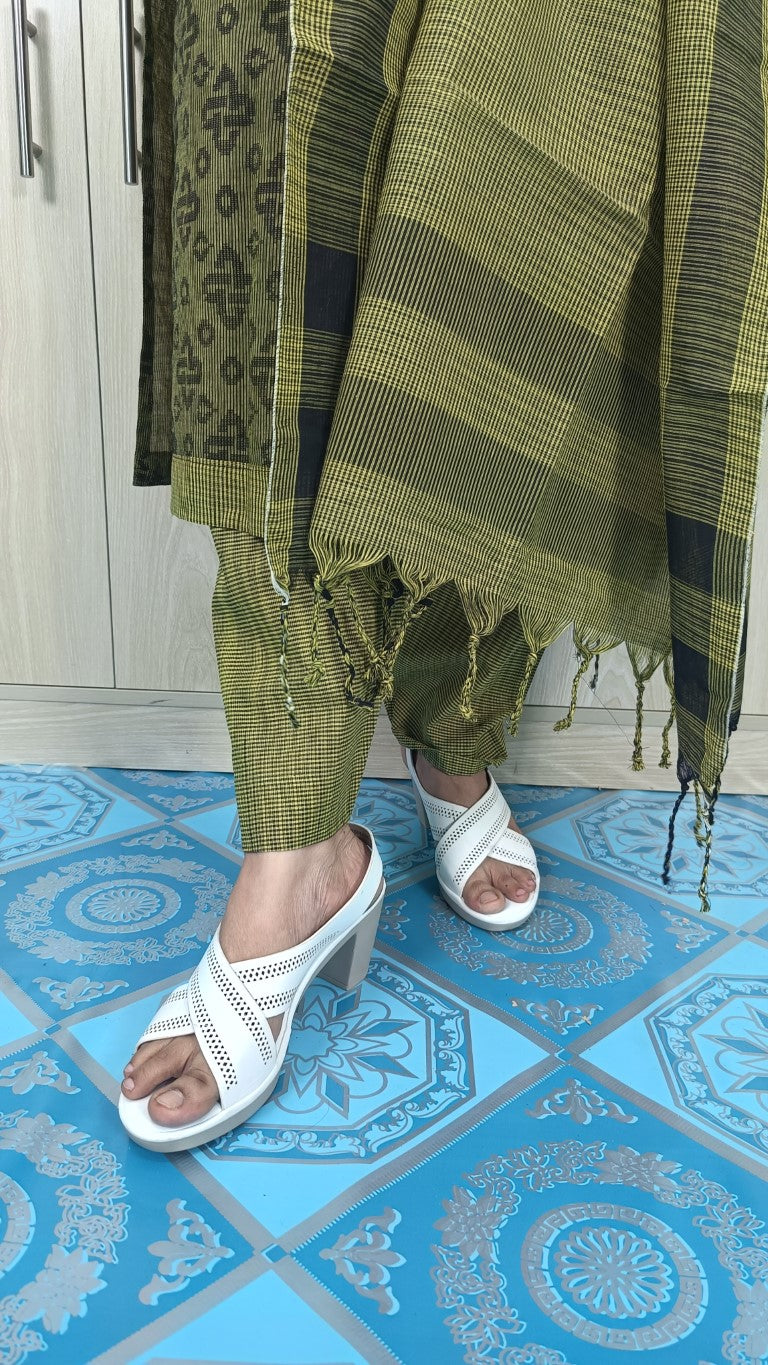 100% Cotton Jamdani Handloom Shalwar Kameez-Green Color