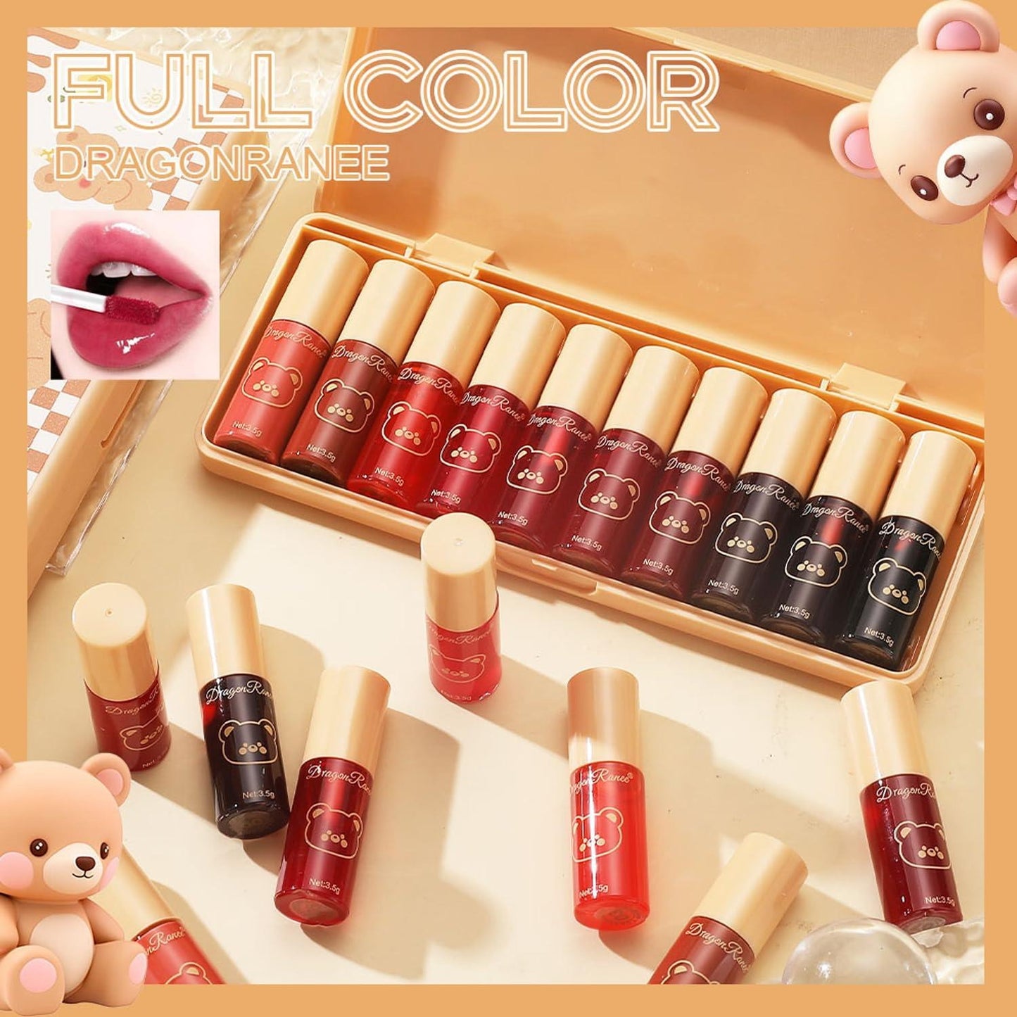 Set C-10 Colors Lip Tint Stain Set, Korean Lip Gloss