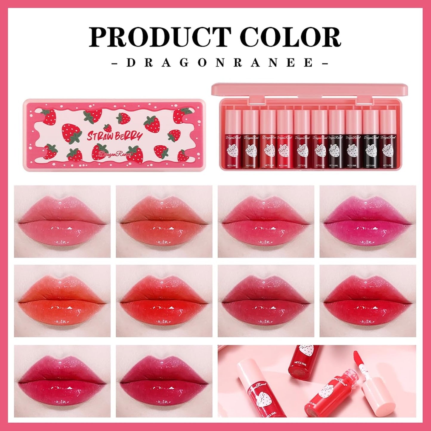 Set A-10 Colors Lip Tint Stain Set, Korean Lip Gloss