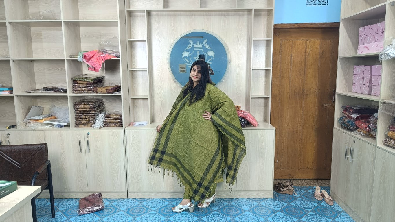 100% Cotton Jamdani Handloom Shalwar Kameez-Green Color