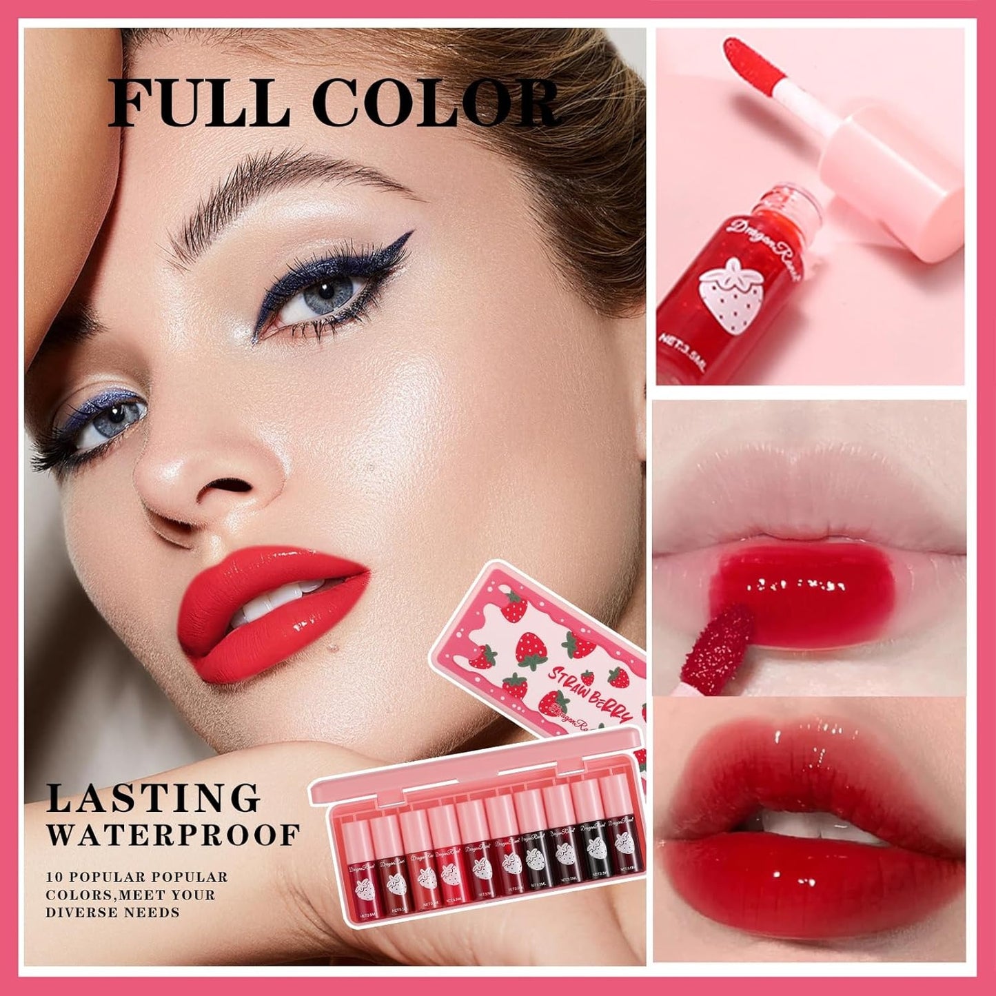 Set A-10 Colors Lip Tint Stain Set, Korean Lip Gloss