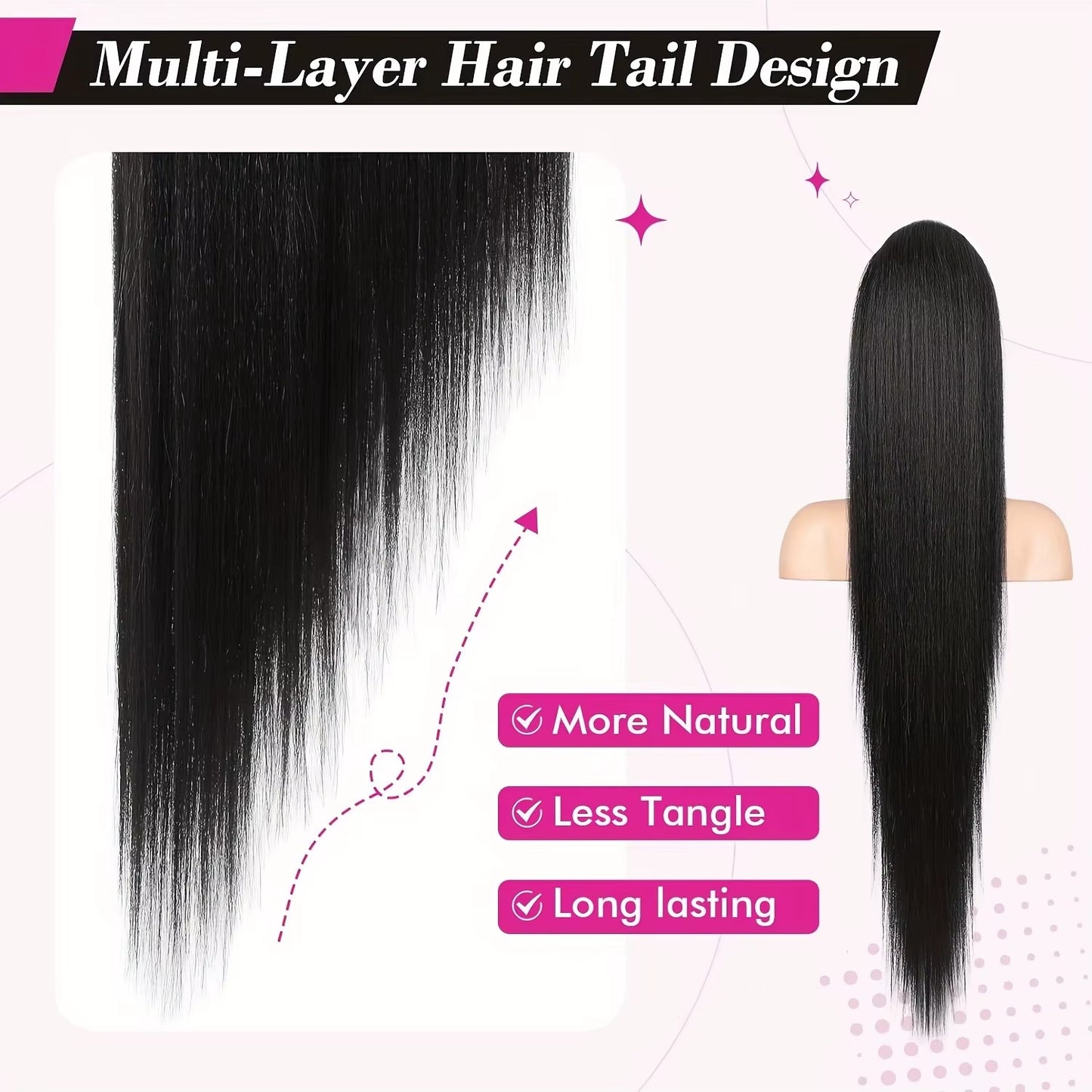 ✨ কালো কালার ✨Long Straight Claw Ponytail Hair