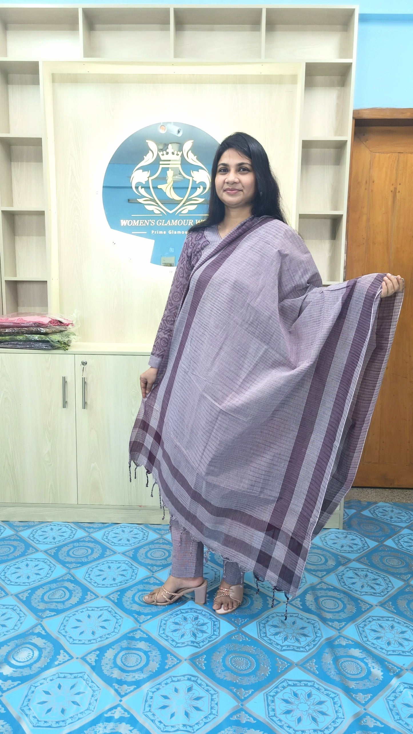 100% Cotton Jamdani Handloom Shalwar Kameez-Ash Color