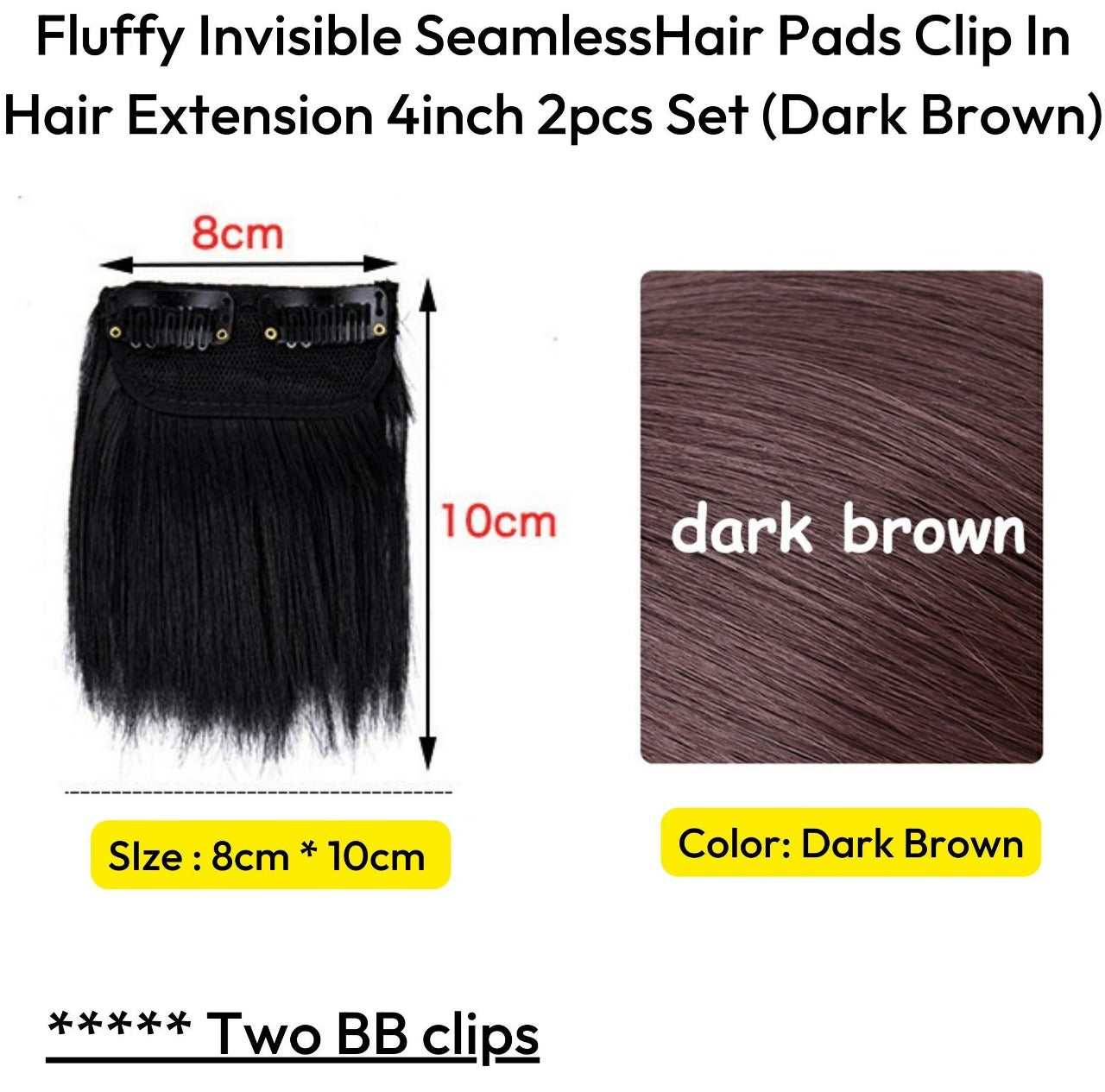 ৪ ইঞ্চি (ডার্ক ব্রাউন কালার) Women Fluffy Invisible Seamless Hair Pads Clip in Hair Extension Lining