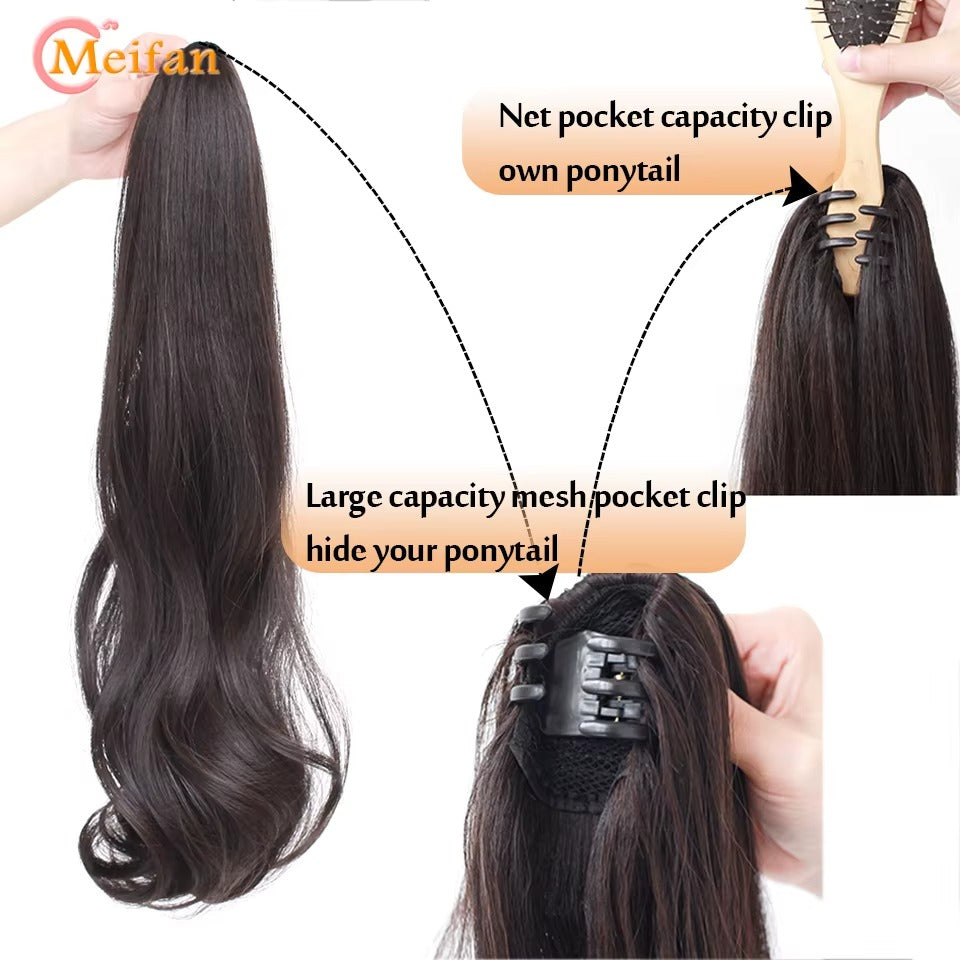 ✨ কালো কালার ✨ কোঁকড়ানো চুল Long Curly Claw Ponytail Hair