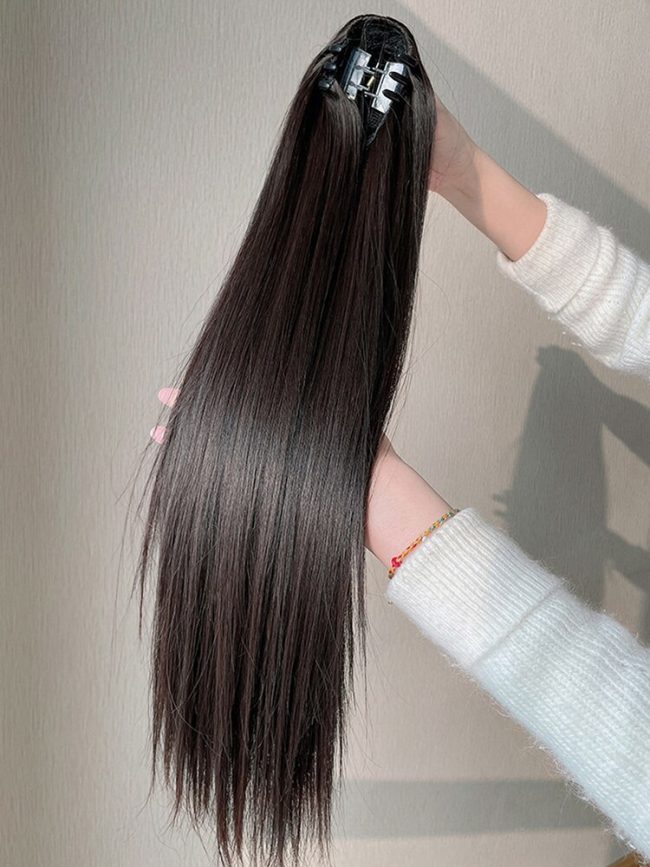 ✨ কালো কালার ✨Long Straight Claw Ponytail Hair