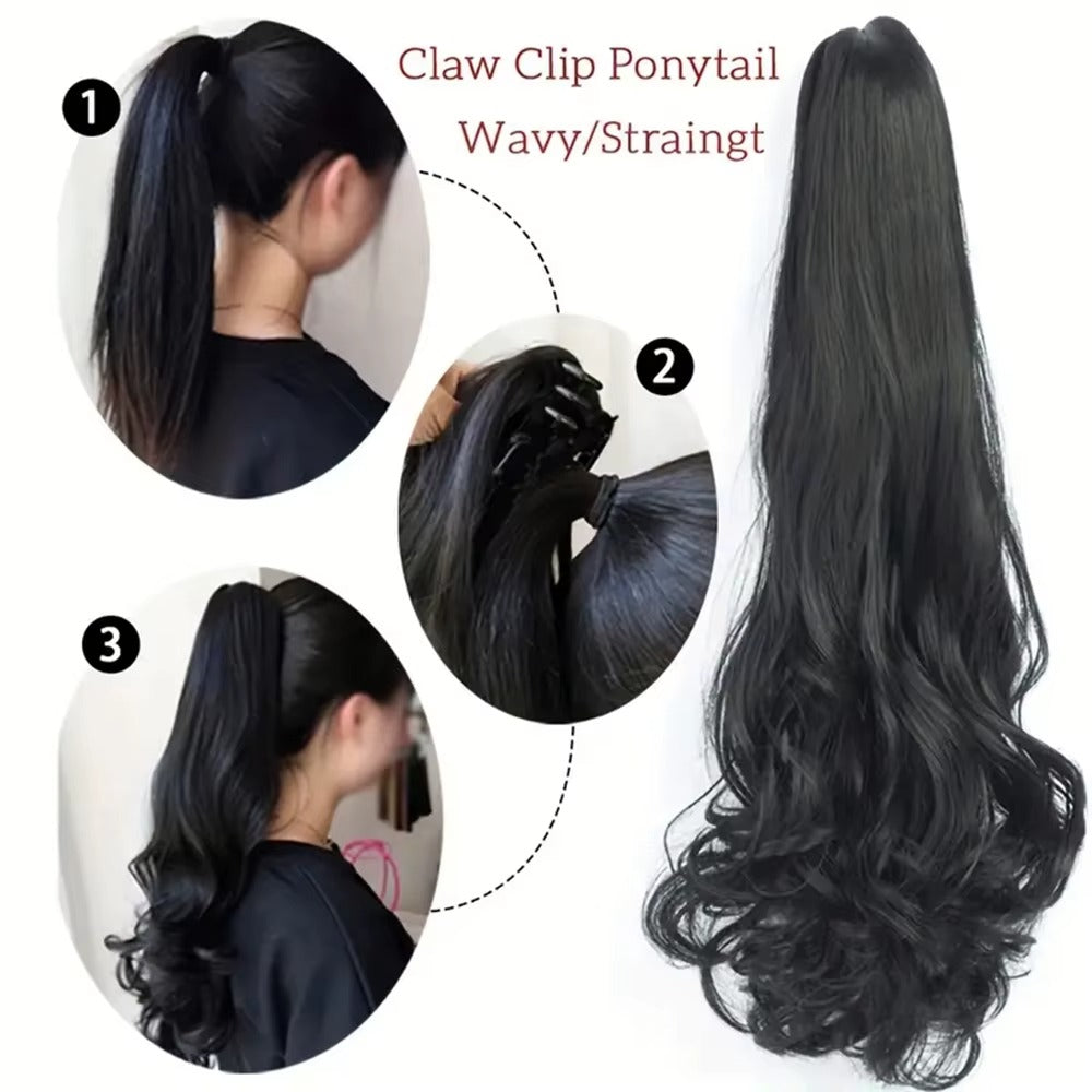 ✨ কালো কালার ✨ কোঁকড়ানো চুল Long Curly Claw Ponytail Hair