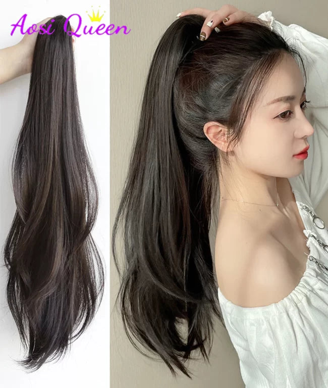 ✨ কালো কালার ✨Long Straight Claw Ponytail Hair