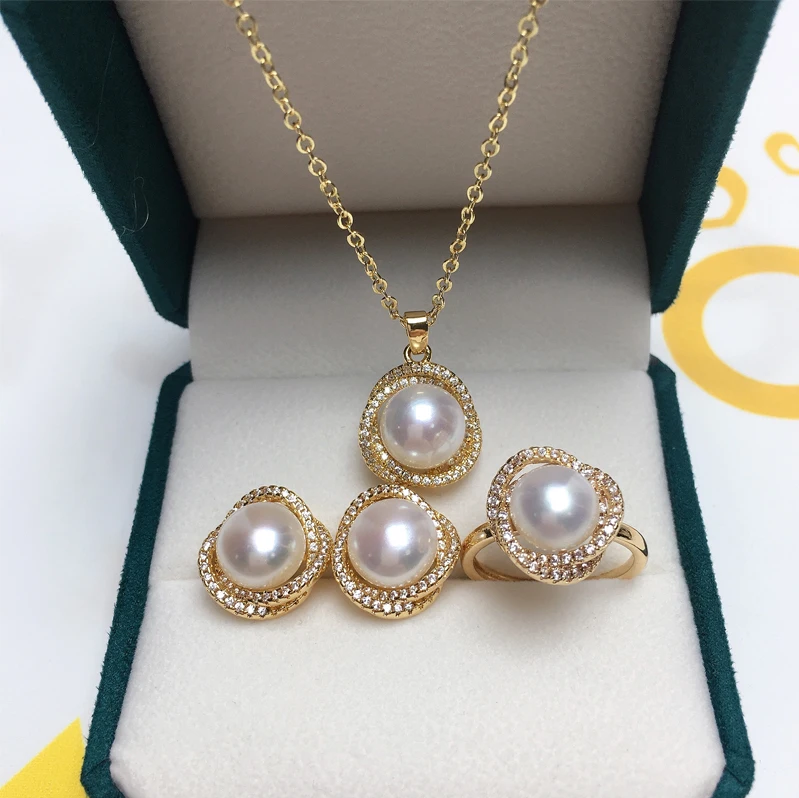 এক সেটেই Necklace, Earrings & Ring!"Bird's Nest Pearl Jewelry Set