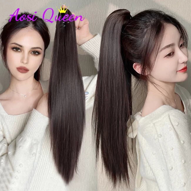 ✨ কালো কালার ✨Long Straight Claw Ponytail Hair