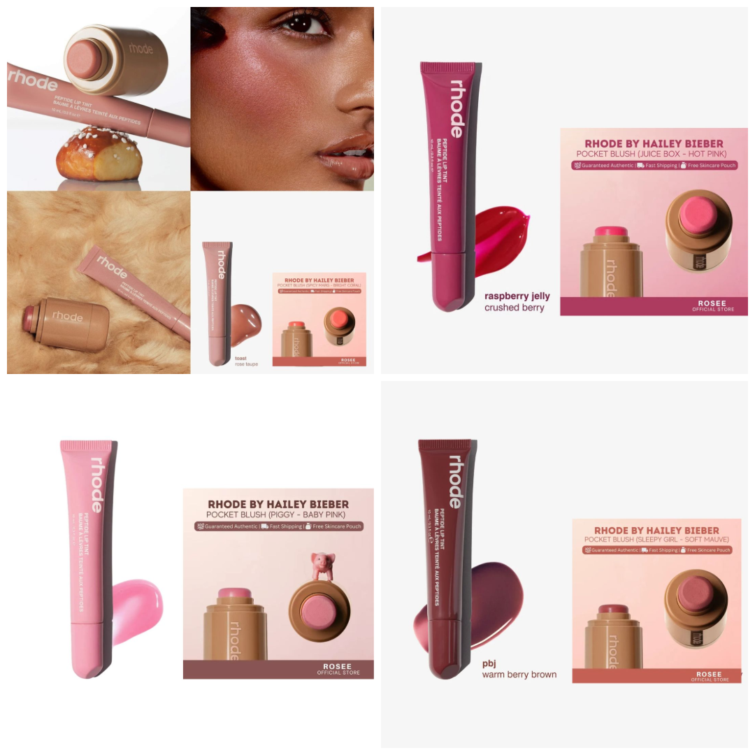 Combo-4 pcs lip tint+4 pcs blush-RHODE Pocket Blush & Lip Tints