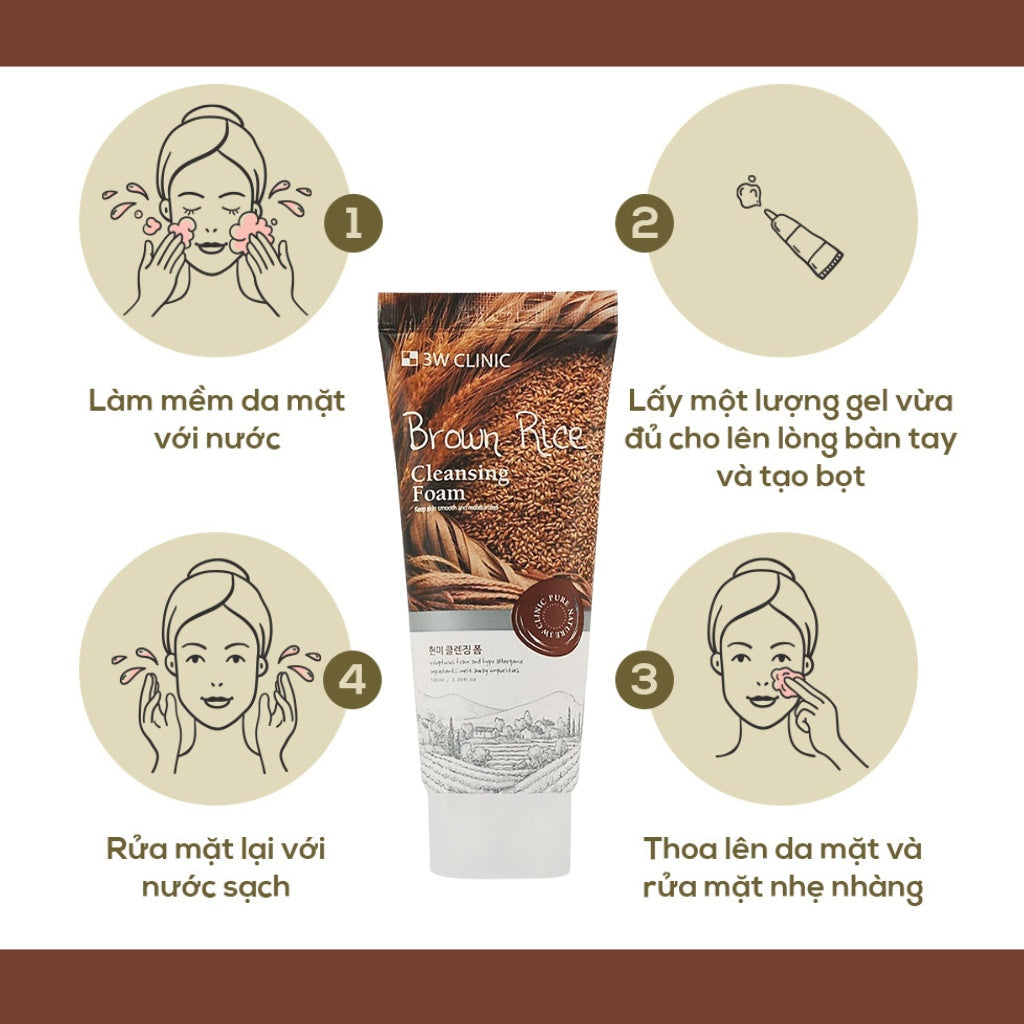 Korean Skin Care-3W Clinic Brown Rice Cleansing Foam
