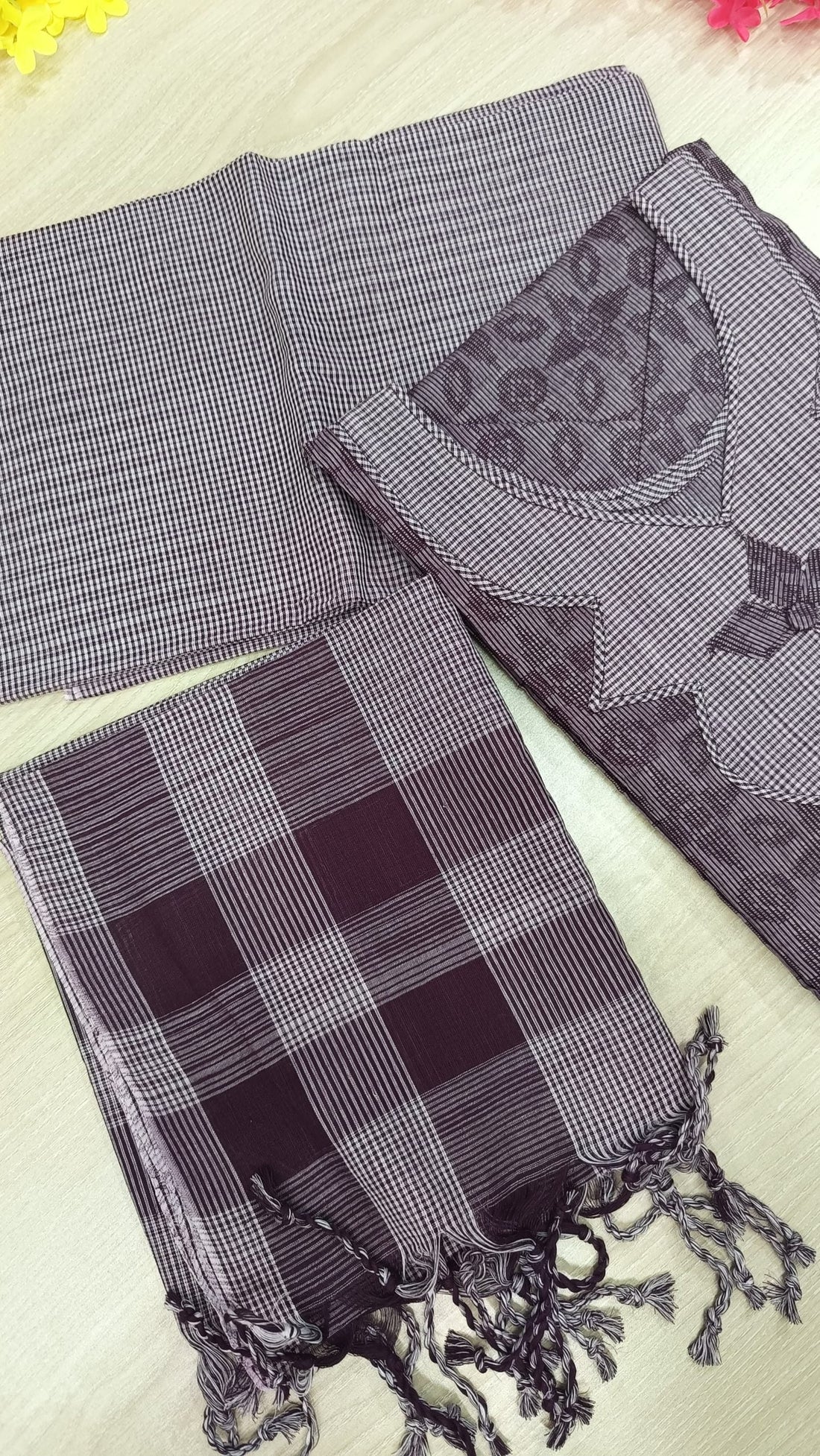 100% Cotton Jamdani Handloom Shalwar Kameez-Ash Color - China To BD Web