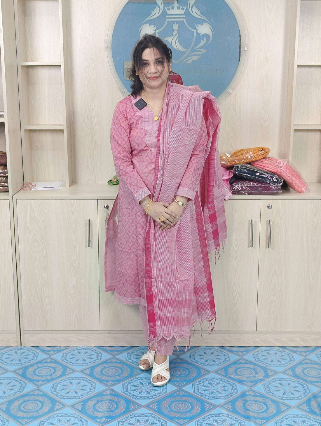 100% Cotton Jamdani Handloom Shalwar Kameez-Pink Color - China To BD Web