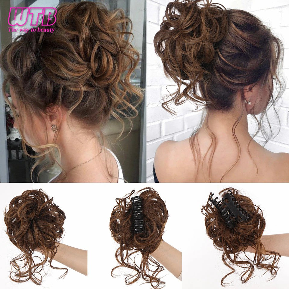 লাইট ব্রাউন কালার Synthetic Hair Bun Extension