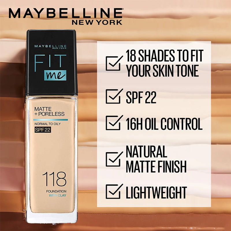 Maybelline Fit Me Matte + Poreless Liquid Foundation SPF-(118 Shed)