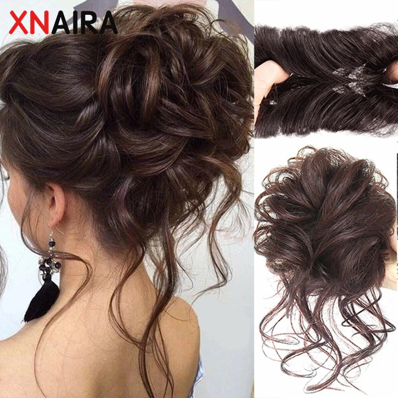 লাইট ব্রাউন কালার Synthetic Hair Bun Extension