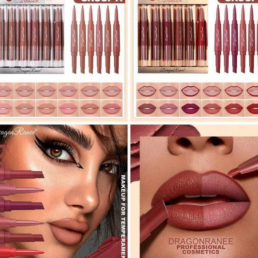 Dragon Ranee 12Pcs Nude+Deep Matte Velvet Lipstick + Lip Liner and Lipstick-12Pcs Nude+Deep Shade
