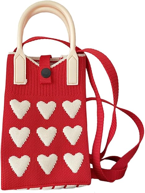 Handmade Crochet Knit Heart Mini Phone Bag