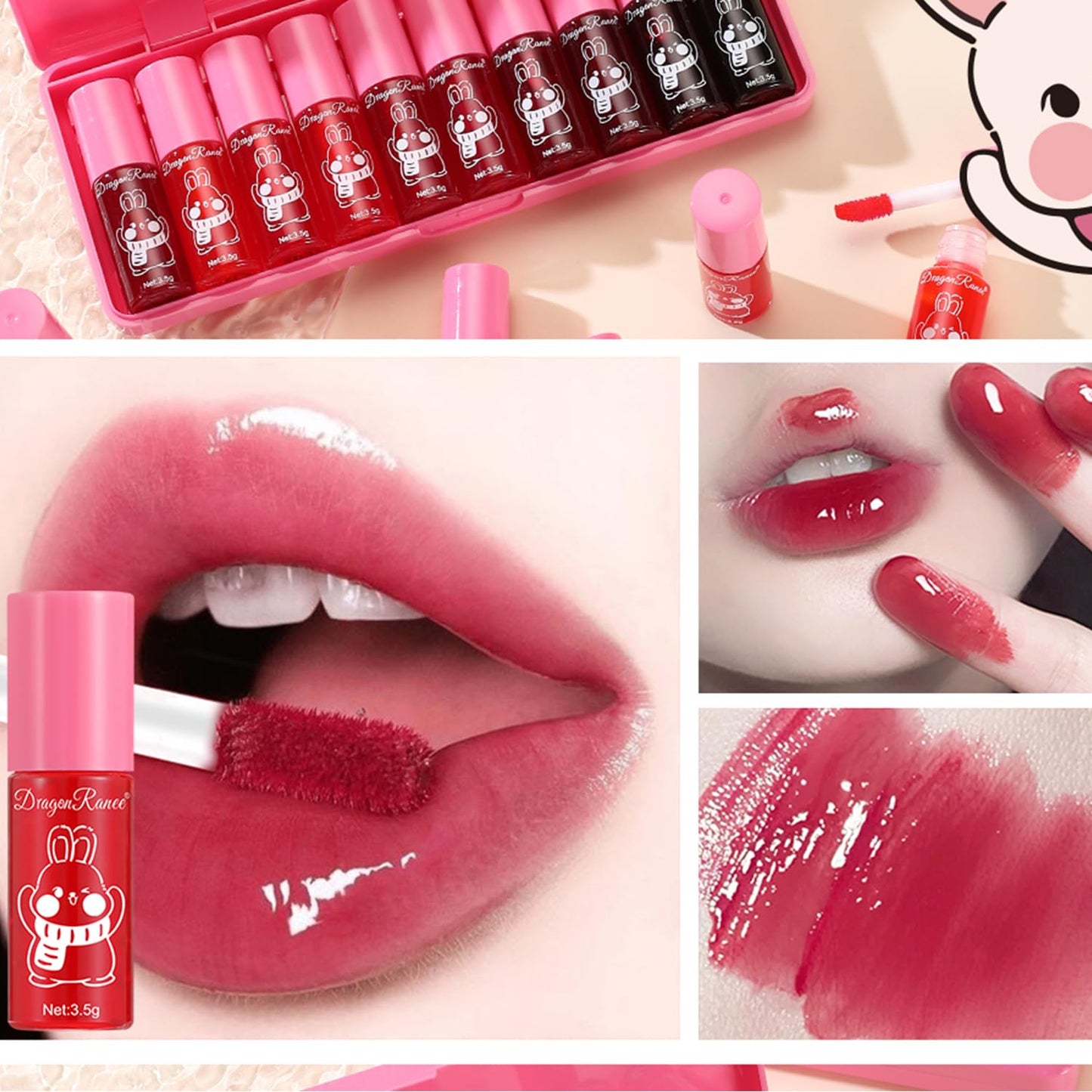 Set B-10 Colors Lip Tint Stain Set, Korean Lip Gloss