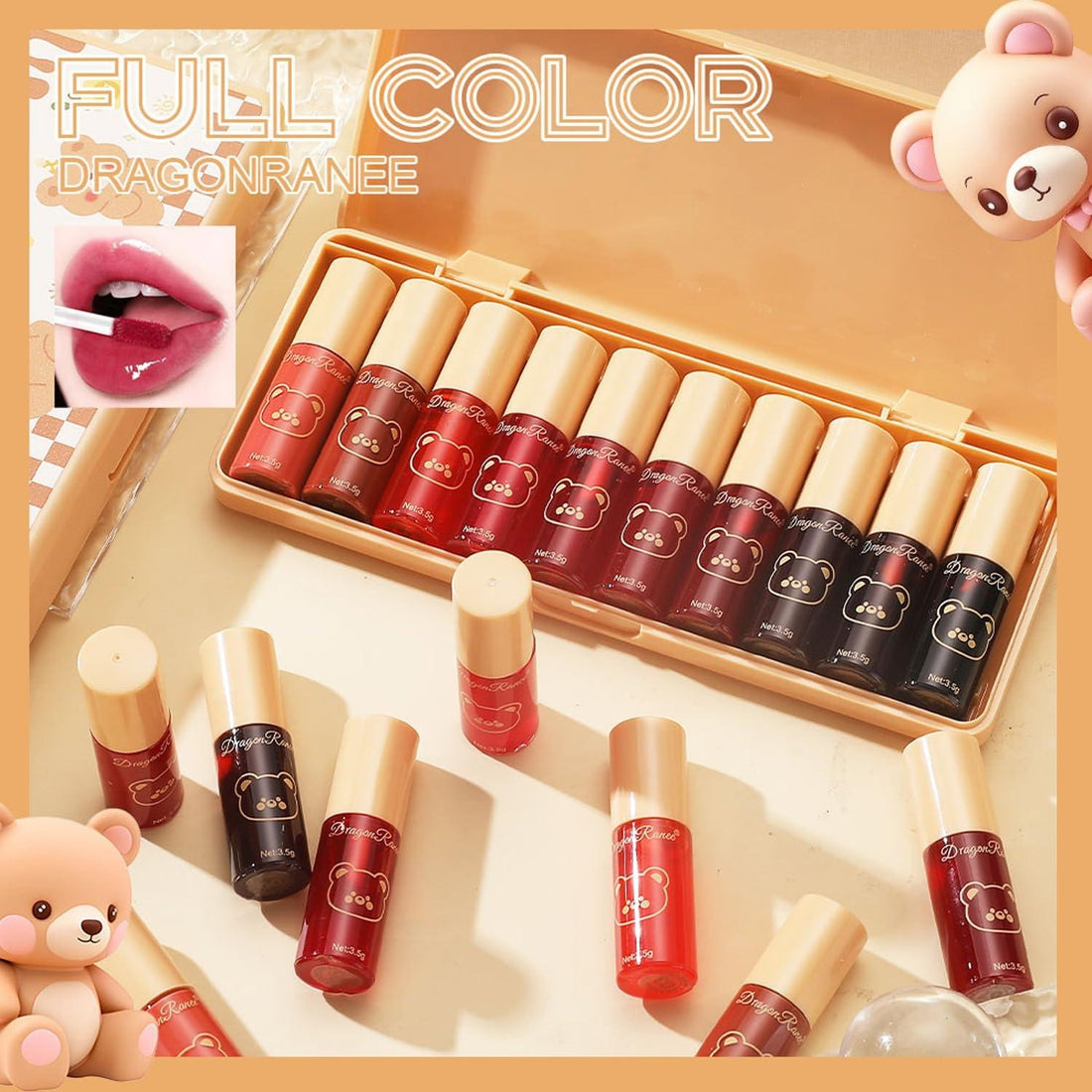 Set C-10 Colors Lip Tint Stain Set, Korean Lip Gloss