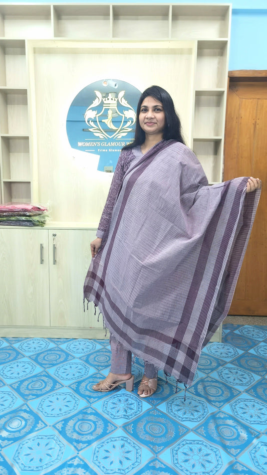 100% Cotton Jamdani Handloom Shalwar Kameez-Ash Color