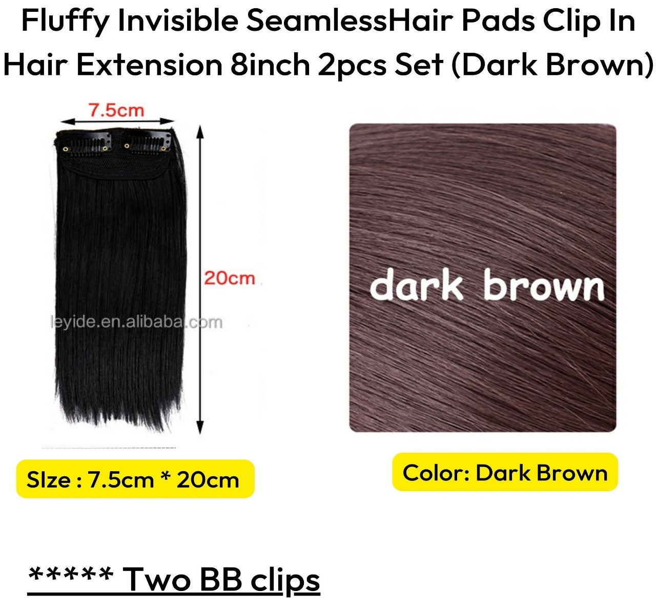 ৮ ইঞ্চি (ডার্ক ব্রাউন কালার) Women Fluffy Invisible Seamless Hair Pads Clip in Hair Extension Lining