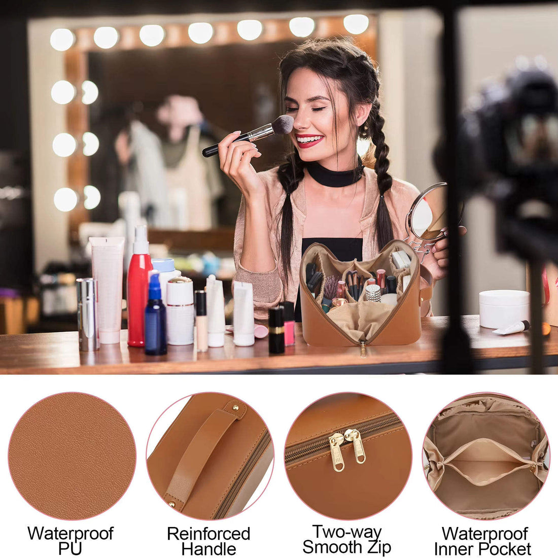 👜✨ Portable Makeup Organizer Bag Chocolate Color – ট্রাভেল ফ্রেন্ডলি কসমেটিক স্টোরেজ ব্যাগ ✨👜