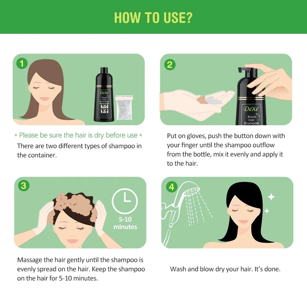 ( ৪০০ML হার্বাল শেম্পু ) Dexe Fast Black Hair Shampoo