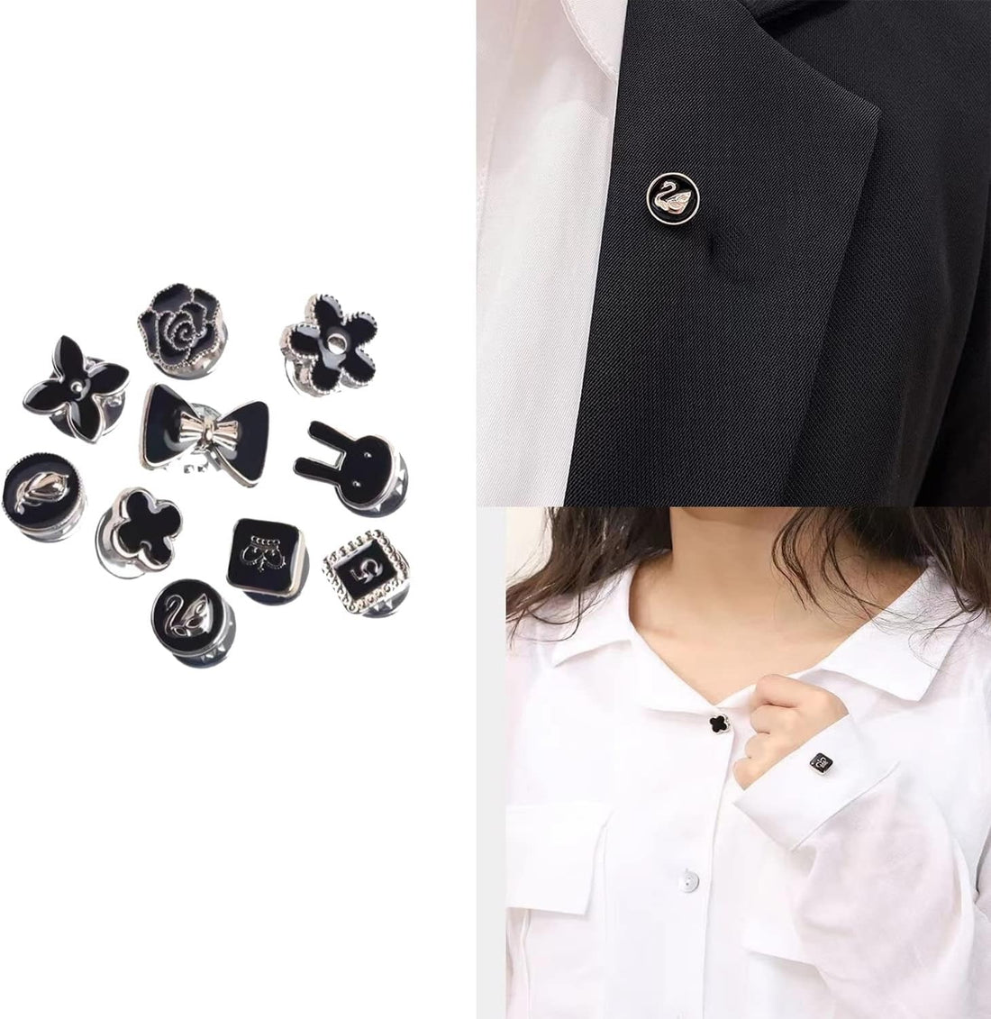 10pcs ( কালো )Fancy Pearl Plastic Button Round